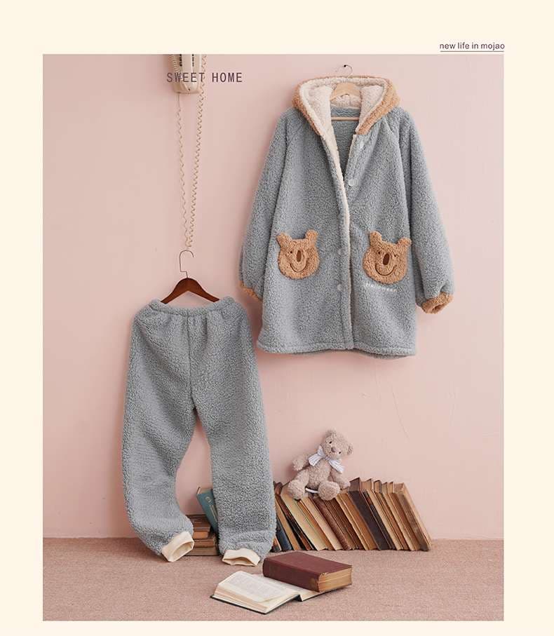 もこもこクマさんパーカー上下セット レディース ルームウェア