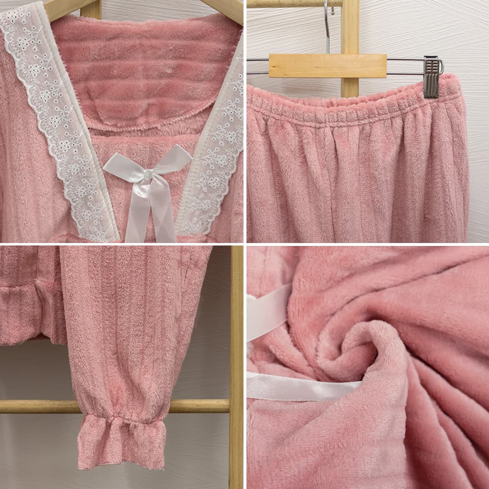 ふわふわリボン柄パジャマ上下セット 可愛いルームウェア