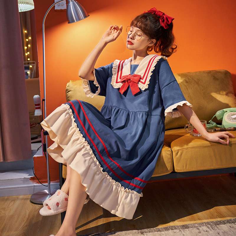 セーラー風フリルデザインルームワンピース レディース ルームウェア
