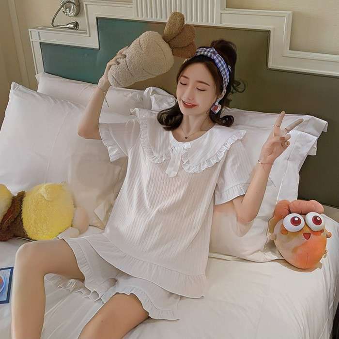 レディース ルームウェア レース襟リボン付きルームウェア