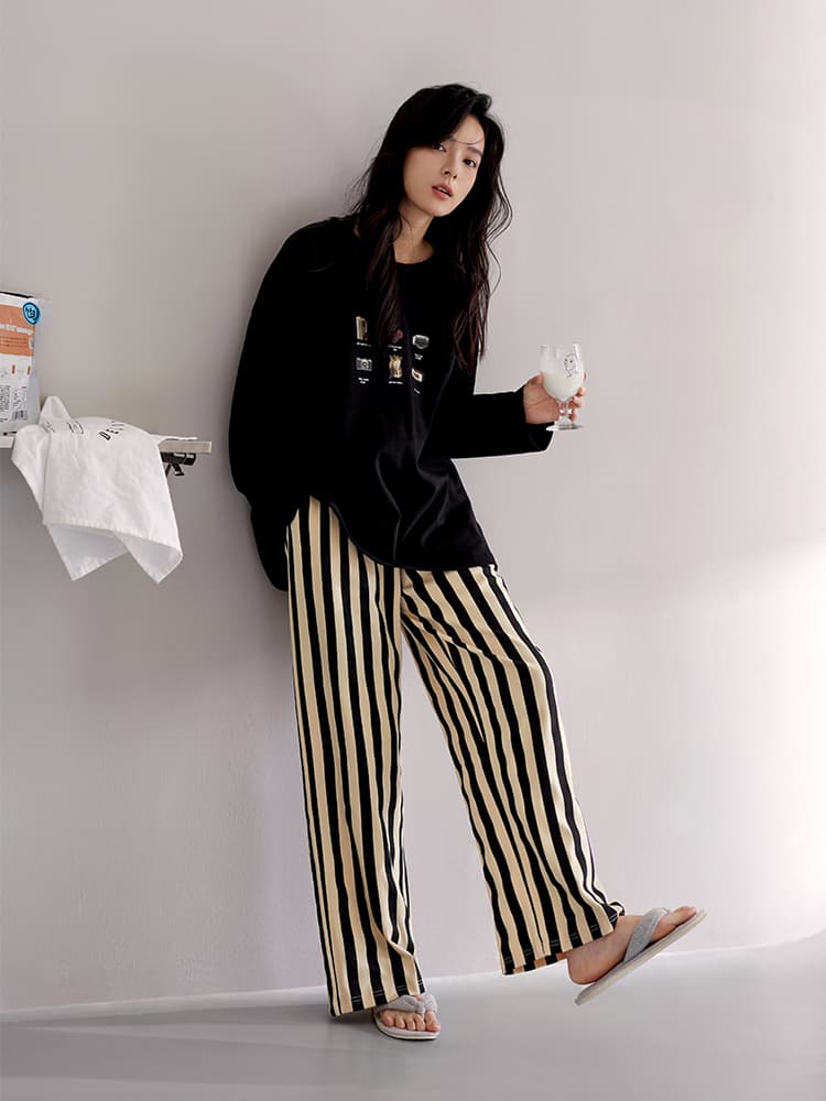 レディース ルームウェア ゆったりストライプ パジャマセット