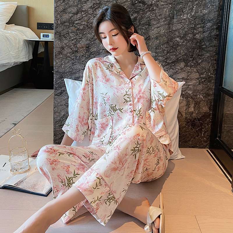 レディース ルームウェア 優美な花柄プリント パジャマ 上下セット
