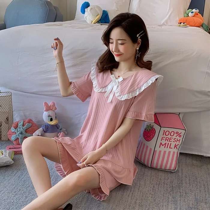 レディース ルームウェア レース襟リボン付きルームウェア