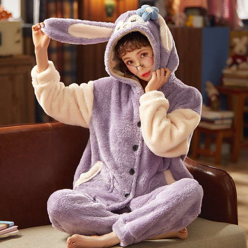 うさぎ耳フード付きもこもこ レディース ルームウェア