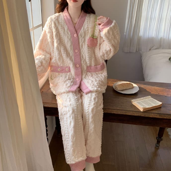 秋冬新作もこもこパジャマ上下セット長袖厚手暖かルームウェア