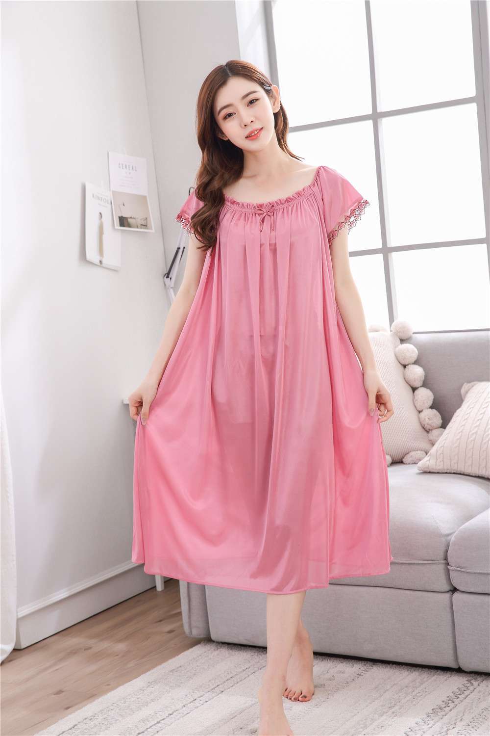 レディース ルームウェア 涼やか シフォン ワンピース ルームウェア