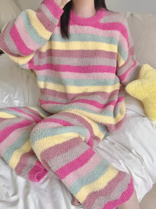 ルームウェア 新作秋冬ふわもこ暖かい長袖パジャマ上下セット