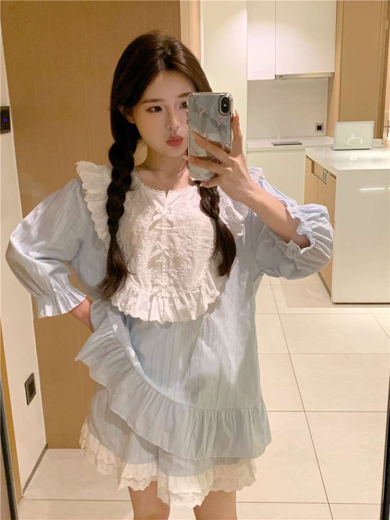 フリルレース付きガーリーパジャマセット レディース ルームウェア