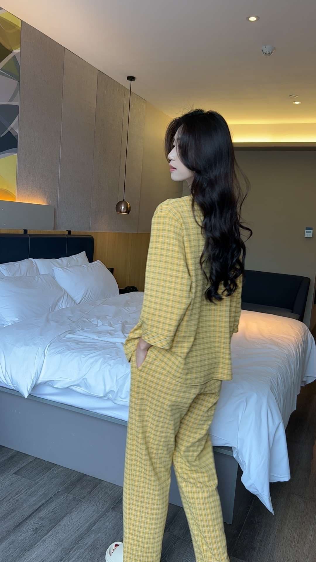 春夏向けチェック柄パジャマセット レディース ルームウェア