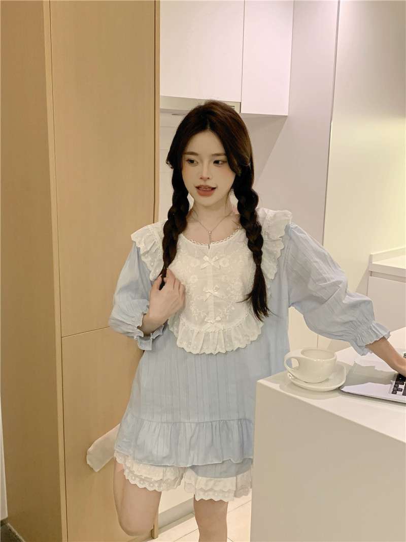 フリルレース付きガーリーパジャマセット レディース ルームウェア