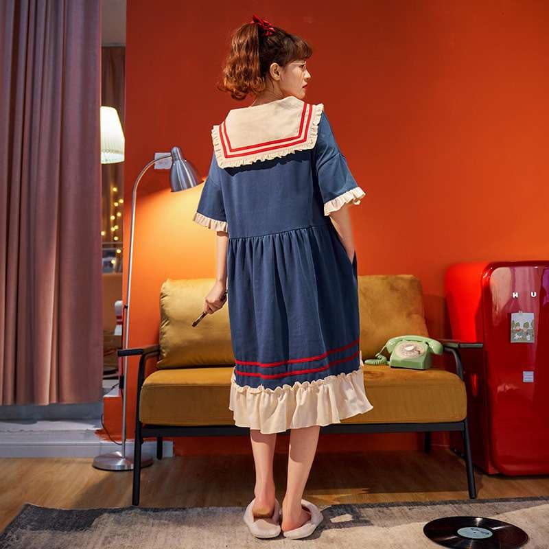 セーラー風フリルデザインルームワンピース レディース ルームウェア