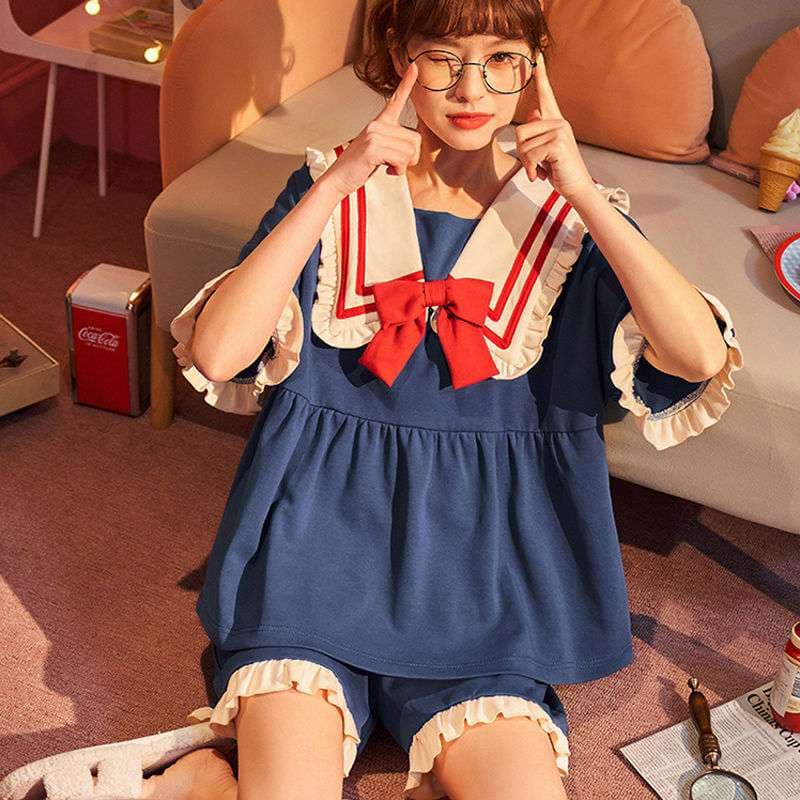 セーラー風フリルデザインセット レディース ルームウェア