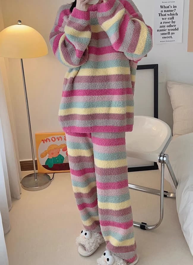 ルームウェア 新作秋冬ふわもこ暖かい長袖パジャマ上下セット