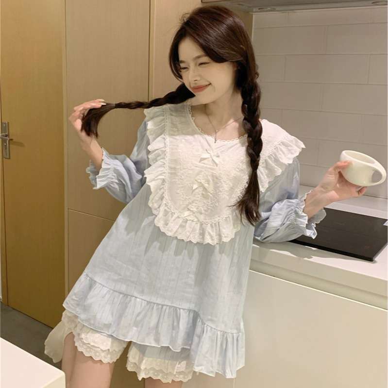 フリルレース付きガーリーパジャマセット レディース ルームウェア