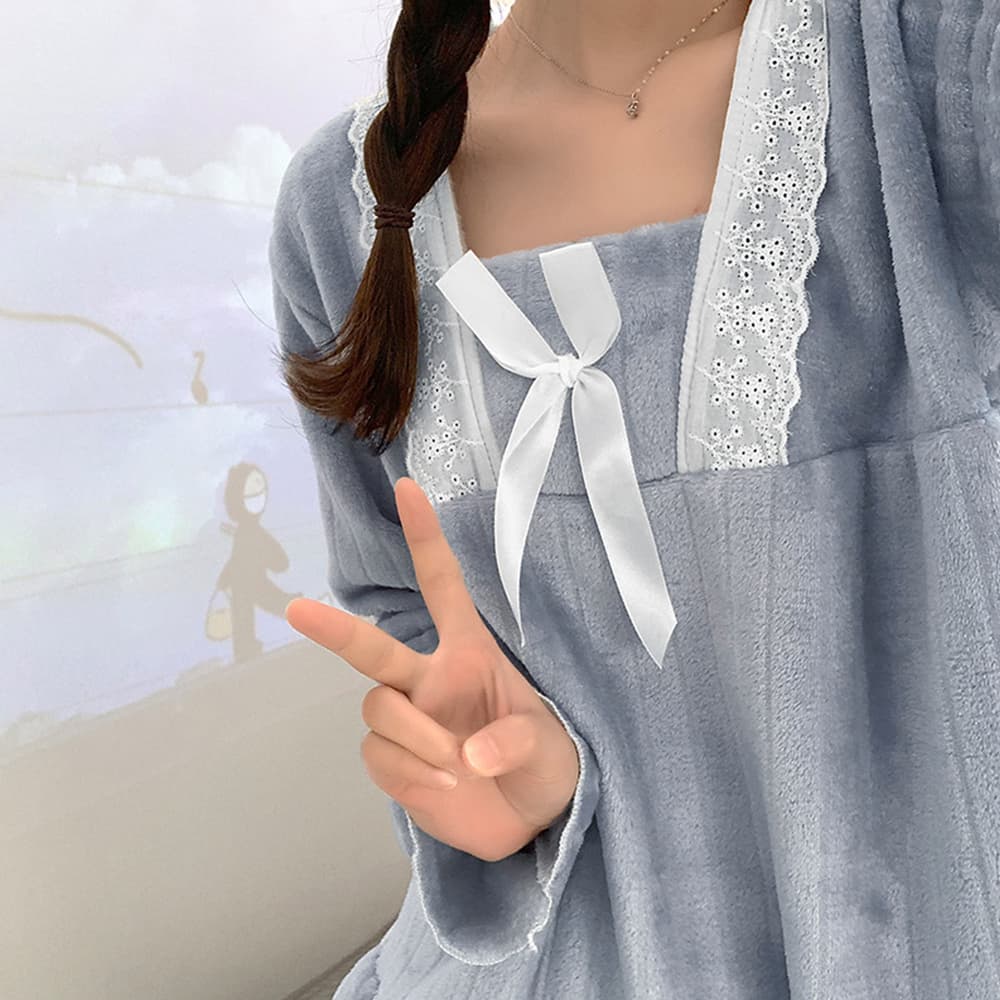 ふわふわリボン柄パジャマ上下セット 可愛いルームウェア