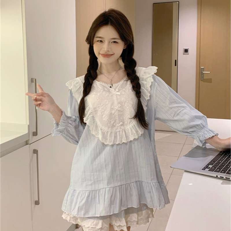 フリルレース付きガーリーパジャマセット レディース ルームウェア