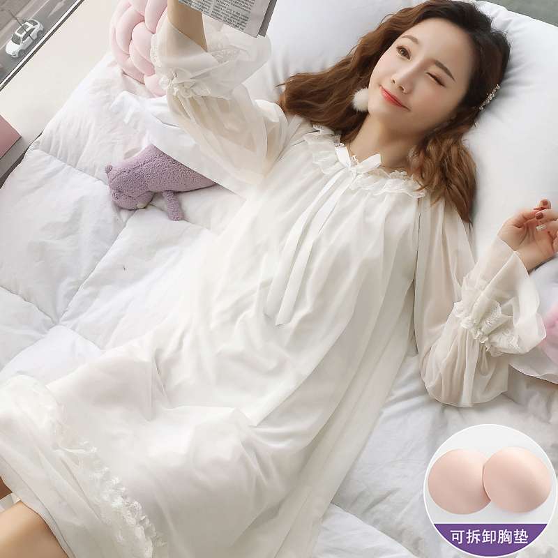 優雅なレース付きシフォンナイトドレス レディース ルームウェア