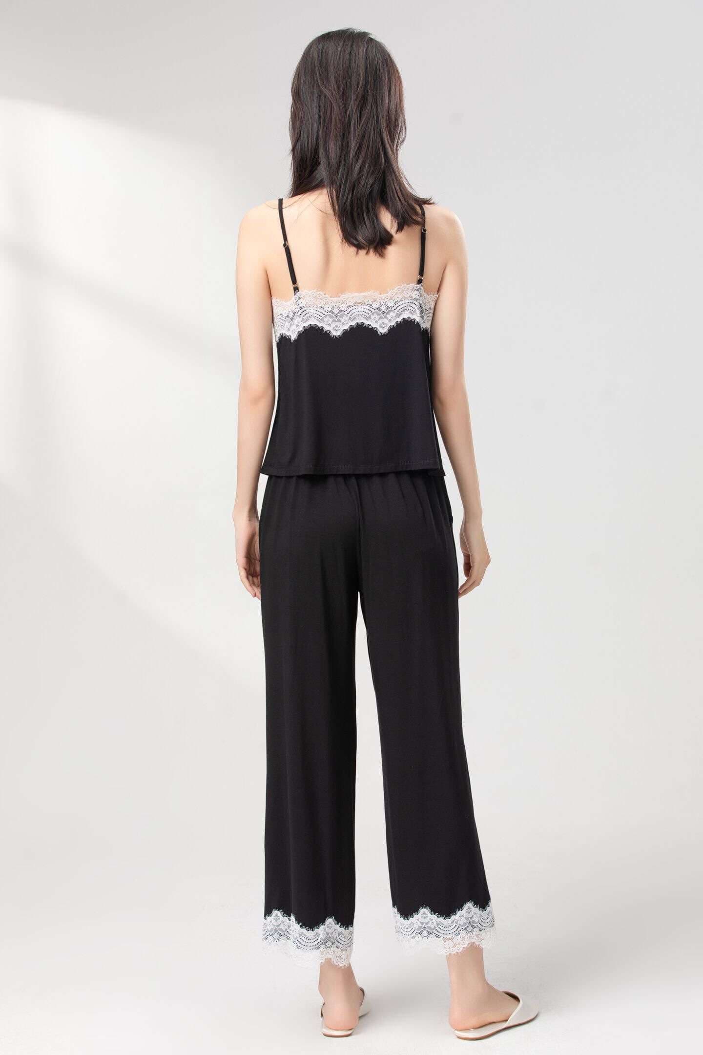 レース飾りキャミソールとロングパンツセット レディース ルームウェア