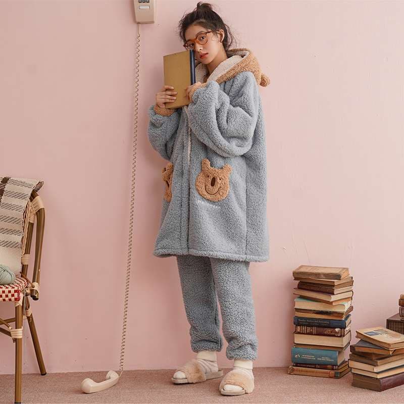 もこもこクマさんパーカー上下セット レディース ルームウェア