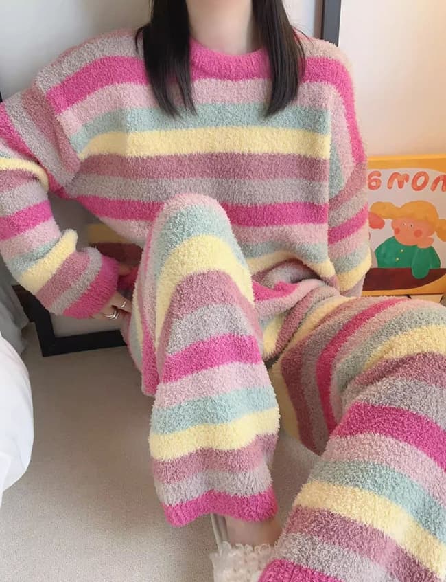 ルームウェア 新作秋冬ふわもこ暖かい長袖パジャマ上下セット