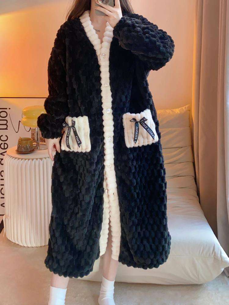 ふわもこリボンポケット付きガウン レディース ルームウェア