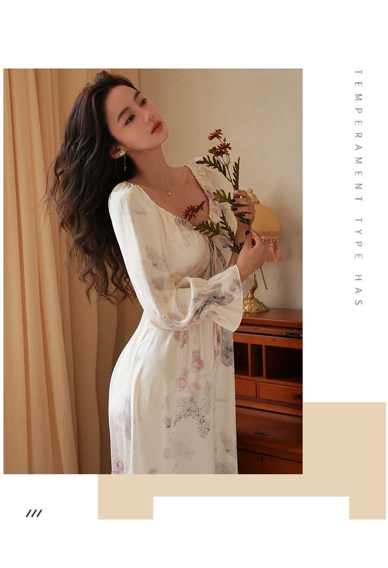 優美な花柄ロマンティックワンピース レディース ルームウェア