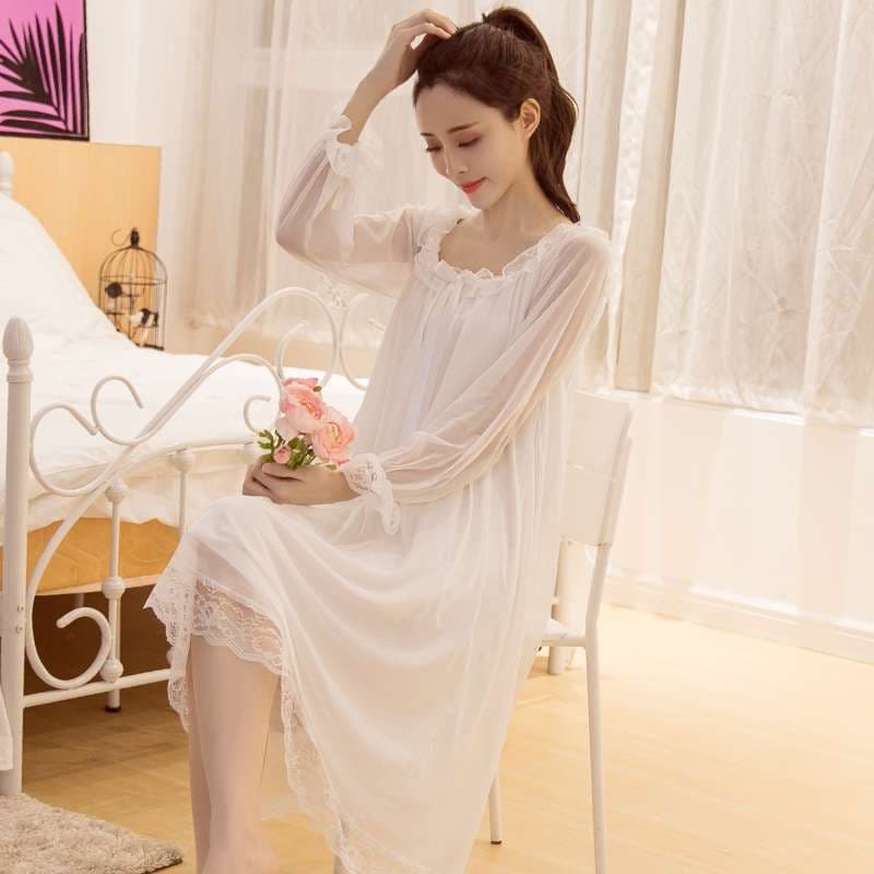 優雅なレース付きシフォンナイトドレス レディース ルームウェア