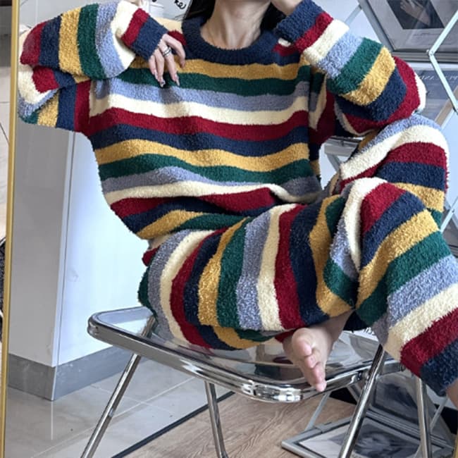 ルームウェア 新作秋冬ふわもこ暖かい長袖パジャマ上下セット