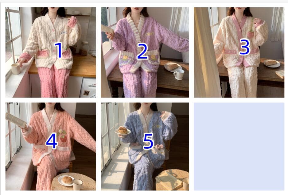 ルームウェア 暖かもこもこパジャマ上下セット5色展開