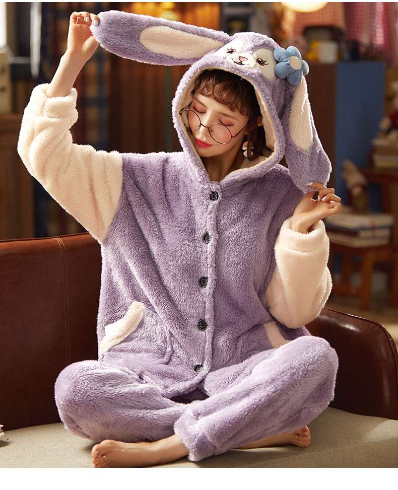 うさぎ耳フード付きもこもこ レディース ルームウェア