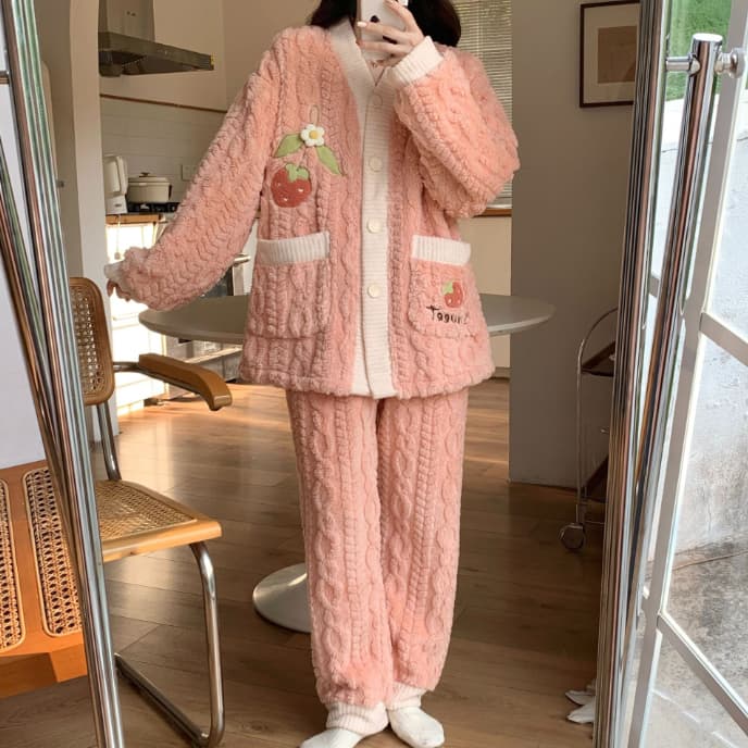 秋冬新作もこもこパジャマ上下セット長袖厚手暖かルームウェア