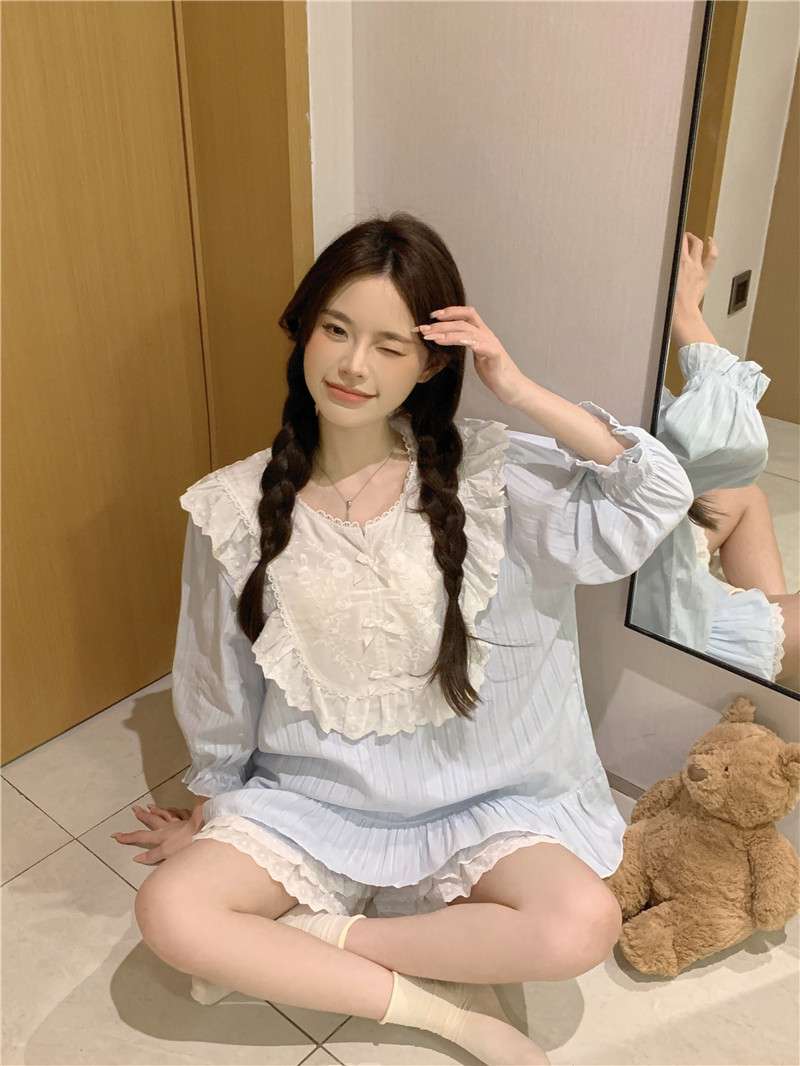 フリルレース付きガーリーパジャマセット レディース ルームウェア