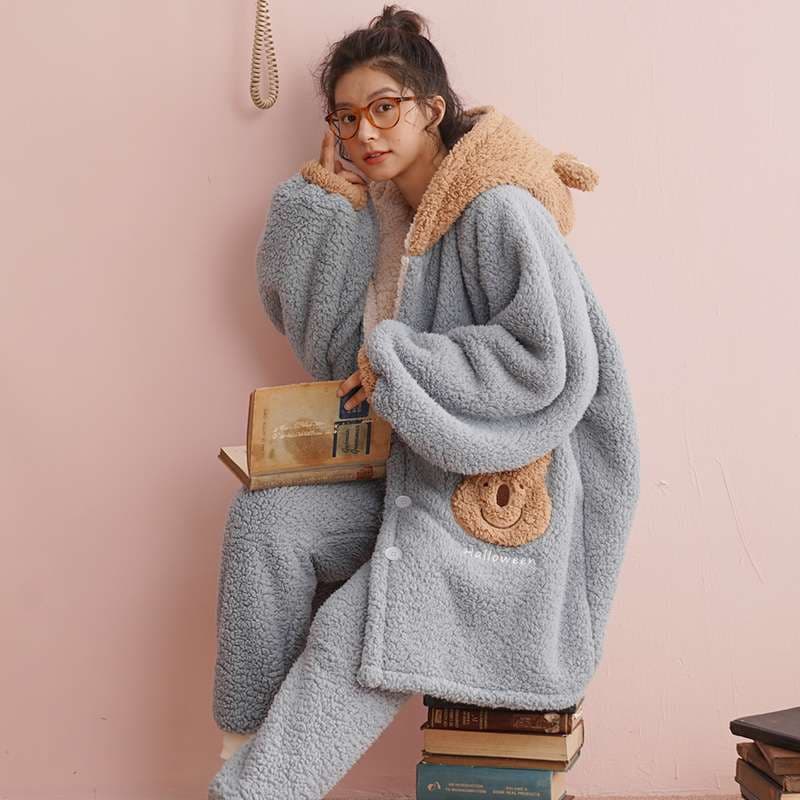 もこもこクマさんパーカー上下セット レディース ルームウェア