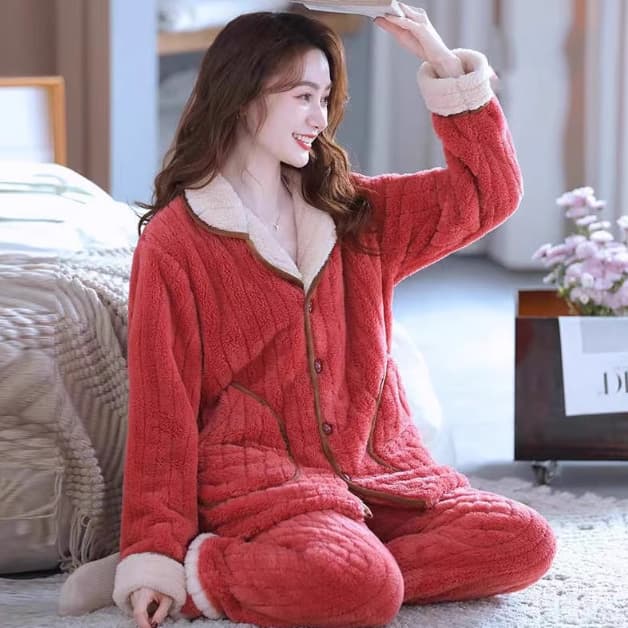 ルームウェア 秋冬新作もこもこパジャマ上下セット暖かい厚手部屋着