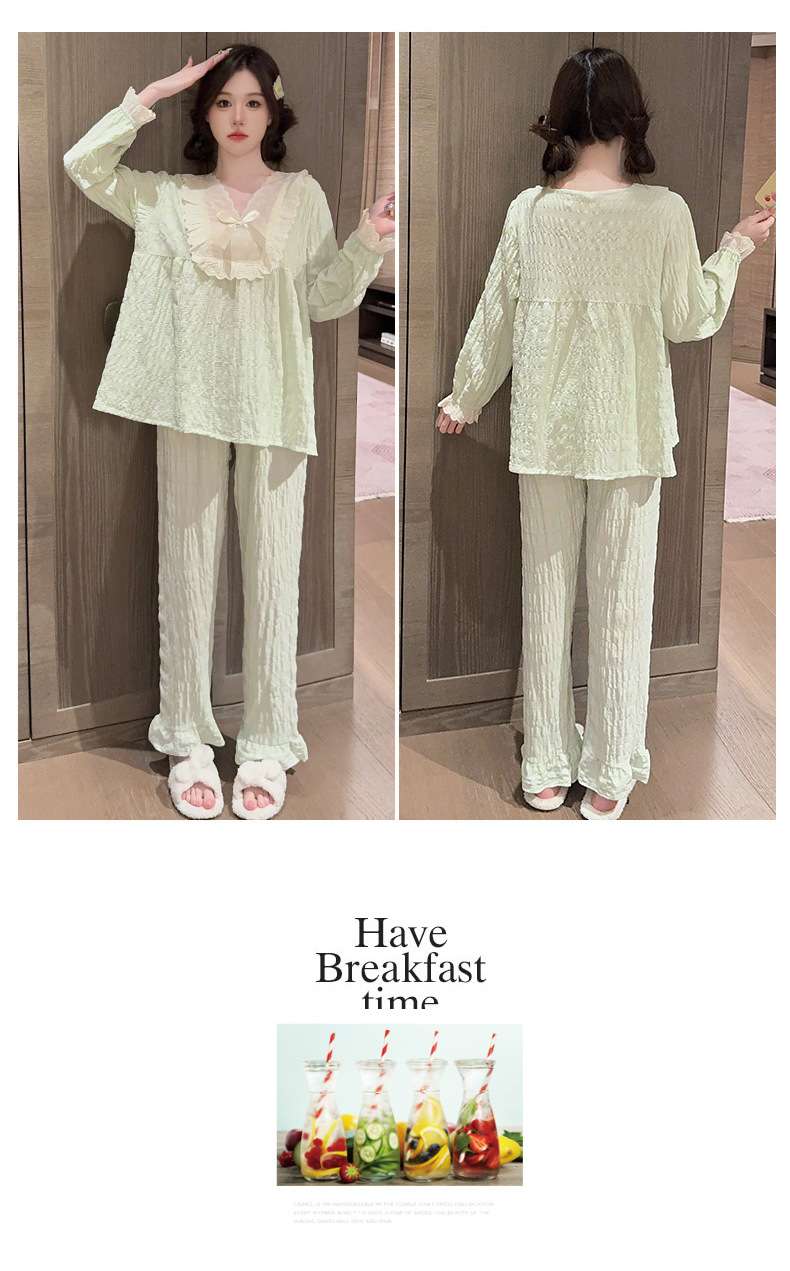 フリルレース付きリボン結びパジャマセット レディース ルームウェア