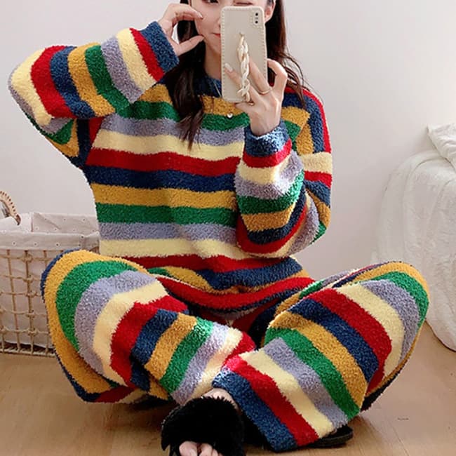 ルームウェア 新作秋冬ふわもこ暖かい長袖パジャマ上下セット