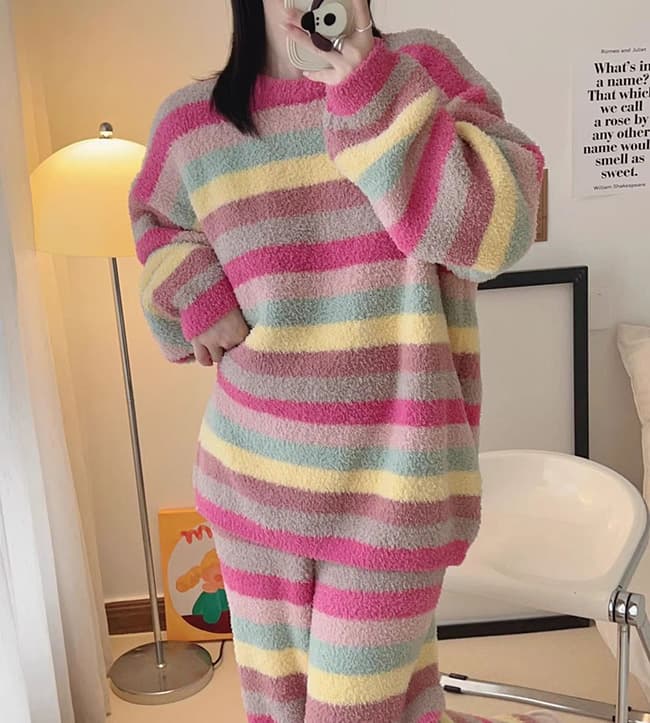 ルームウェア 新作秋冬ふわもこ暖かい長袖パジャマ上下セット