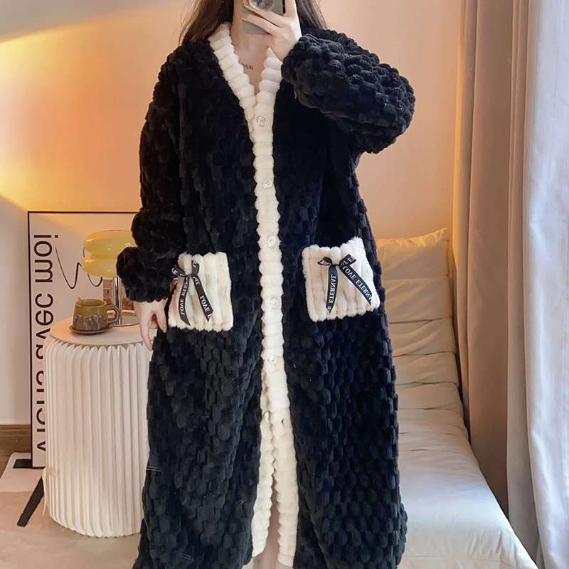 ふわもこリボンポケット付きガウン レディース ルームウェア