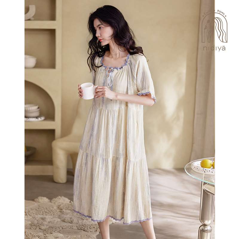 優雅な雰囲気のフリル袖ロングワンピース レディース ルームウェア