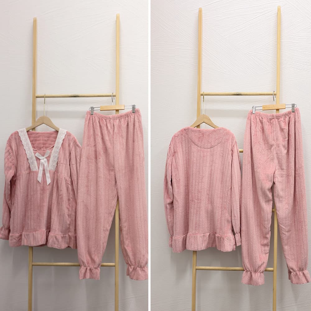 ふわふわリボン柄パジャマ上下セット 可愛いルームウェア