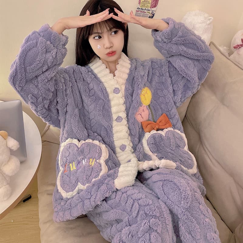 ルームウェア レディース暖かいもこもこパジャマ上下セット