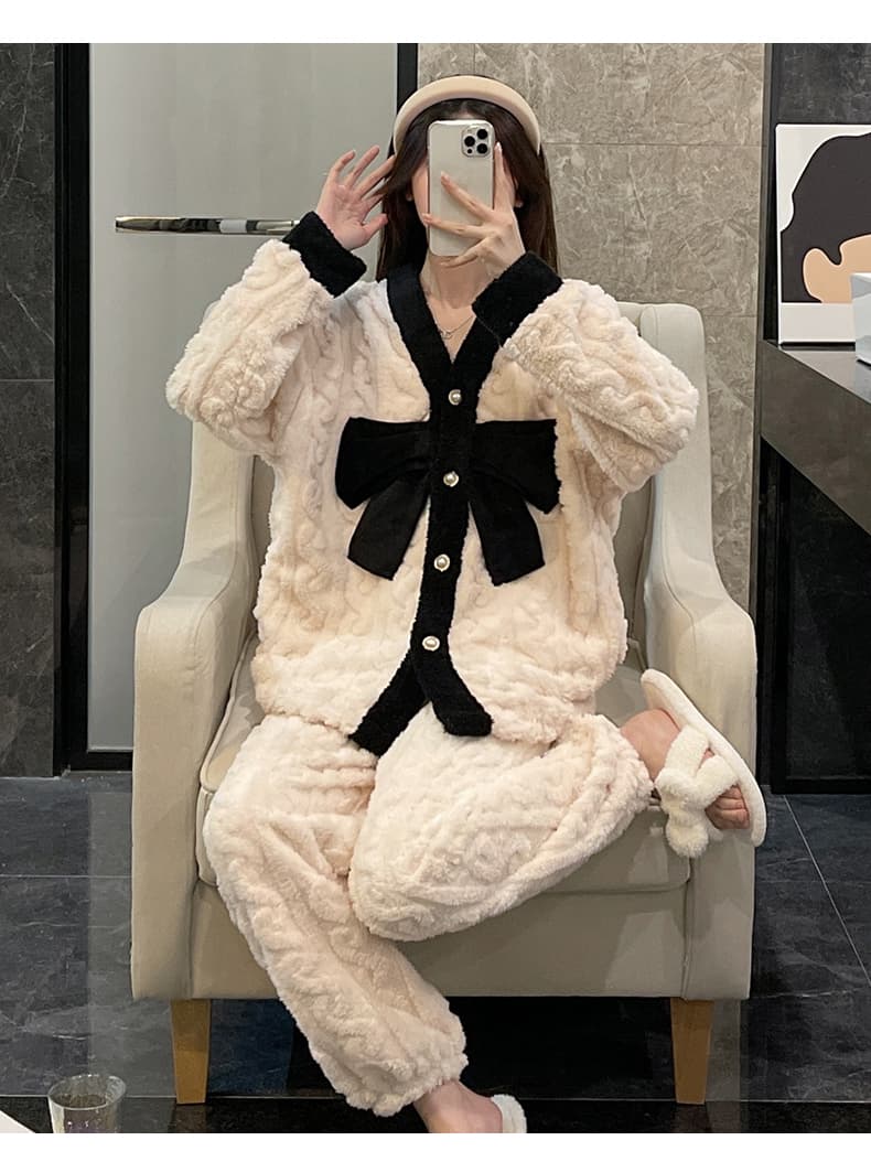もこもこリボン付きパジャマセット レディース ルームウェア